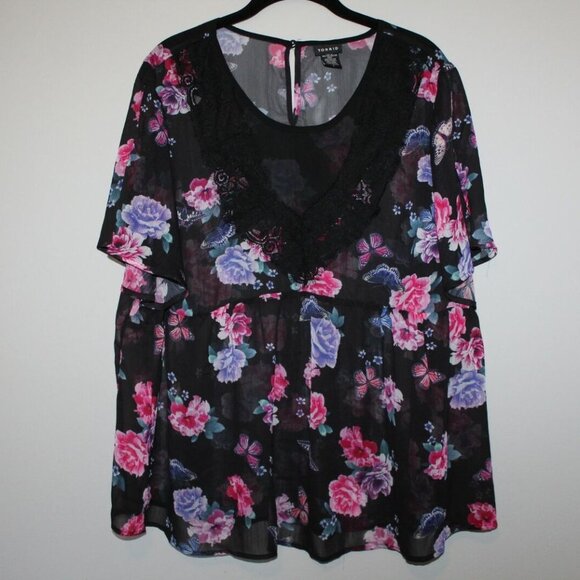 Torrid Floral Print Crinkled Chiffon Top HW9432 - Picture 2 of 8